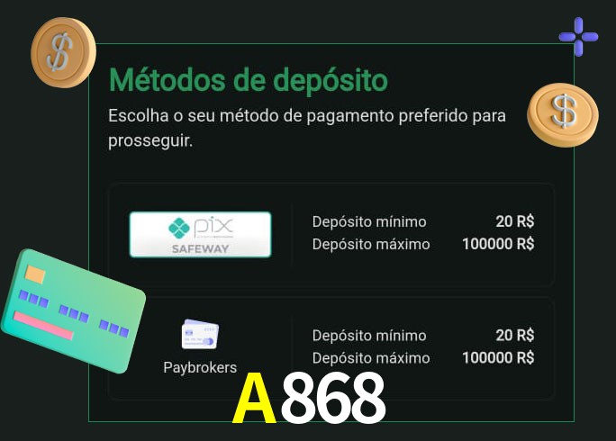 O cassino A868 oferece uma grande variedade de métodos de pagamento